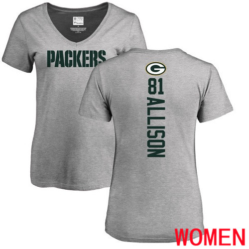 Green Bay Packers Ash Women #81 Allison Geronimo Backer V-Neck Nike NFL T Shirt